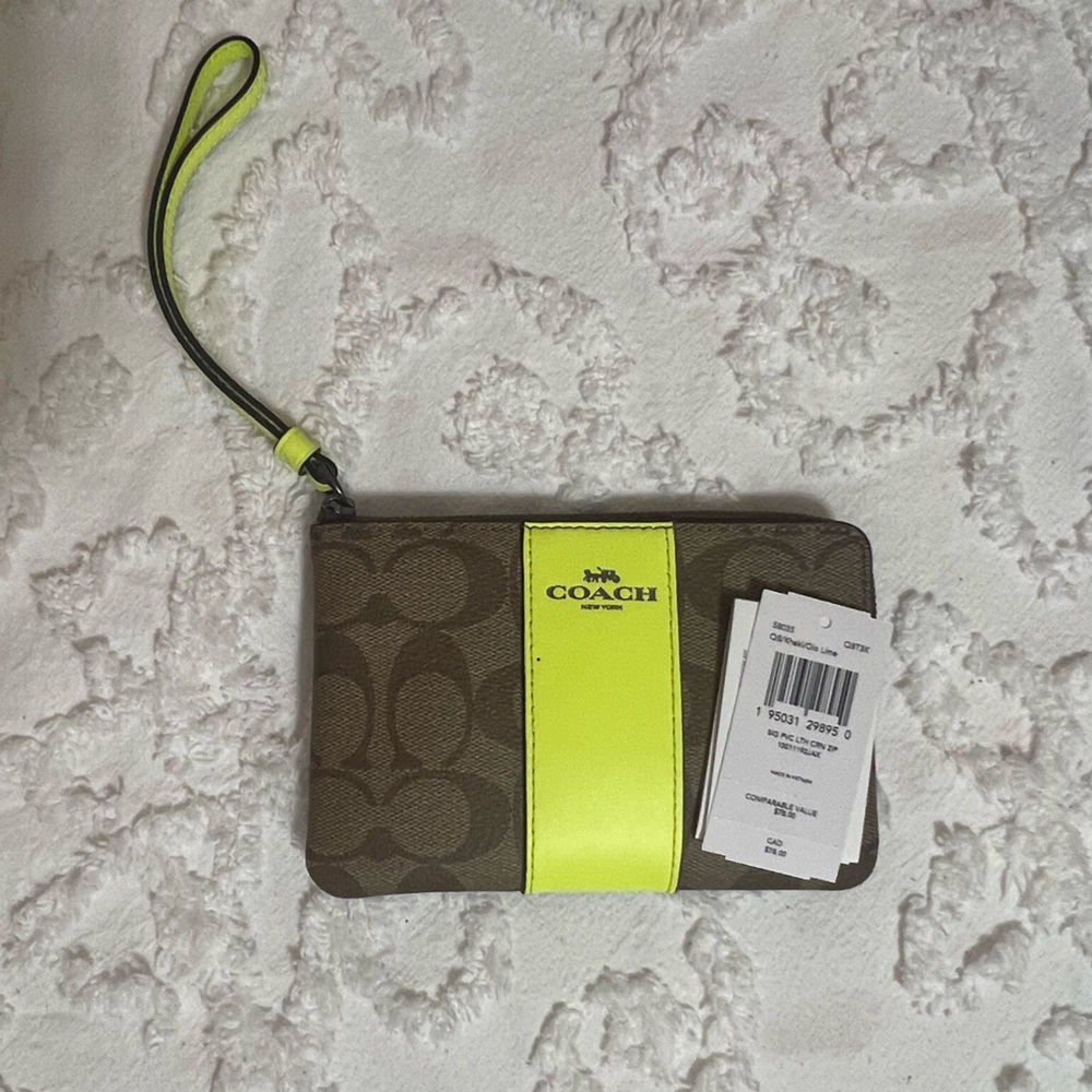 NWT Coach wristlet - neon green